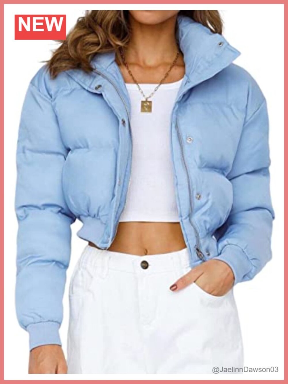 Lianlive Cropped Puffer Jacket Zip Up Women's Quilted Winter Coat